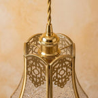 Handmade Clear Flared Pendant Light with Gold-Tone Scroll Details - view 4