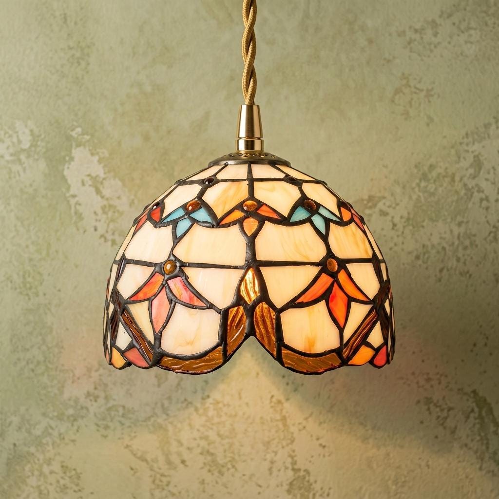 Handmade Abstract Multicolor Dome Tiffany-Inspired Pendant Light with Eye-Shaped Motifs by AuroraeGlass
