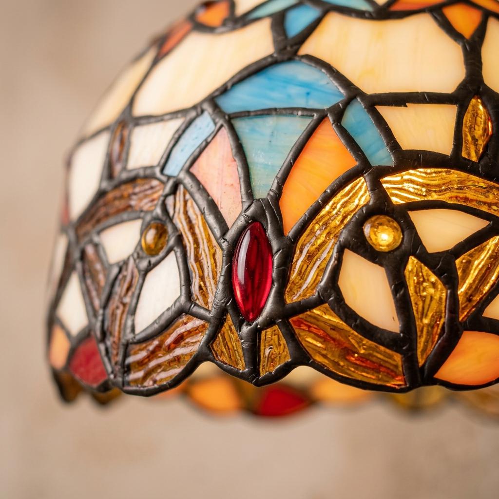 Handmade Abstract Multicolor Dome Tiffany-Inspired Pendant Light with Eye-Shaped Motifs - view 2