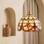 Handmade Abstract Multicolor Dome Tiffany-Inspired Pendant Light with Eye-Shaped Motifs - view 6