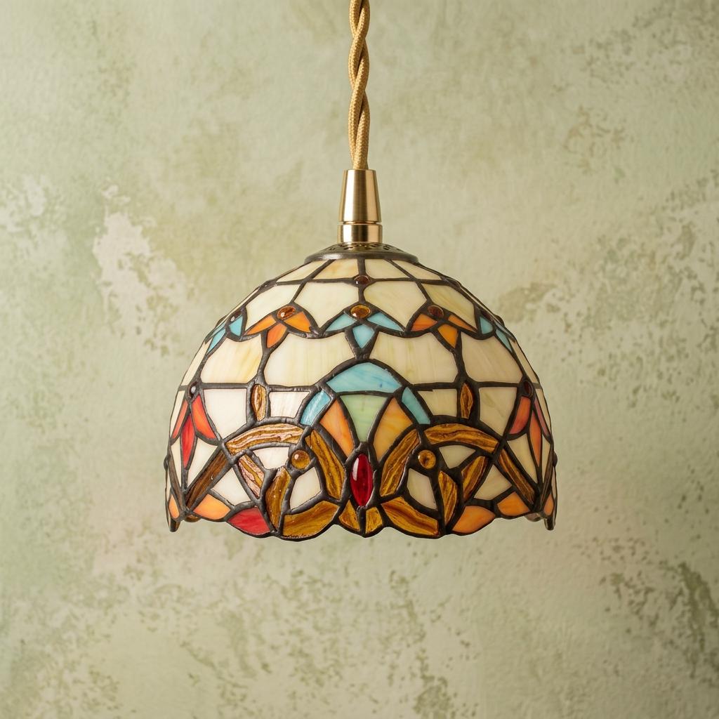 Handmade Abstract Multicolor Dome Tiffany-Inspired Pendant Light with Eye-Shaped Motifs - view 5