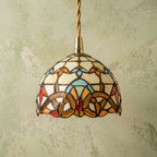 Handmade Abstract Multicolor Dome Tiffany-Inspired Pendant Light with Eye-Shaped Motifs - view 5