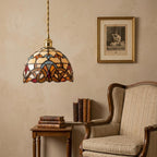 Handmade Abstract Multicolor Dome Tiffany-Inspired Pendant Light with Eye-Shaped Motifs - view 9