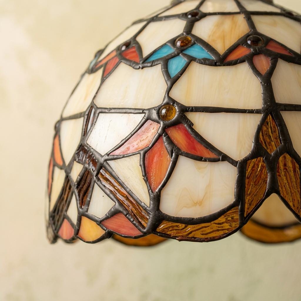 Handmade Abstract Multicolor Dome Tiffany-Inspired Pendant Light with Eye-Shaped Motifs - view 3