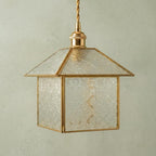 Handmade House-Shaped Pendant Light with Patterned Panels and Gold-Tone Frame - view 5