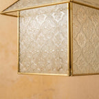 Handmade House-Shaped Pendant Light with Patterned Panels and Gold-Tone Frame - view 3