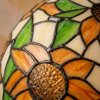 Handmade Yellow Floral Dome Tiffany-Inspired Pendant Light with Orange Petals and Green Leaves - view 2