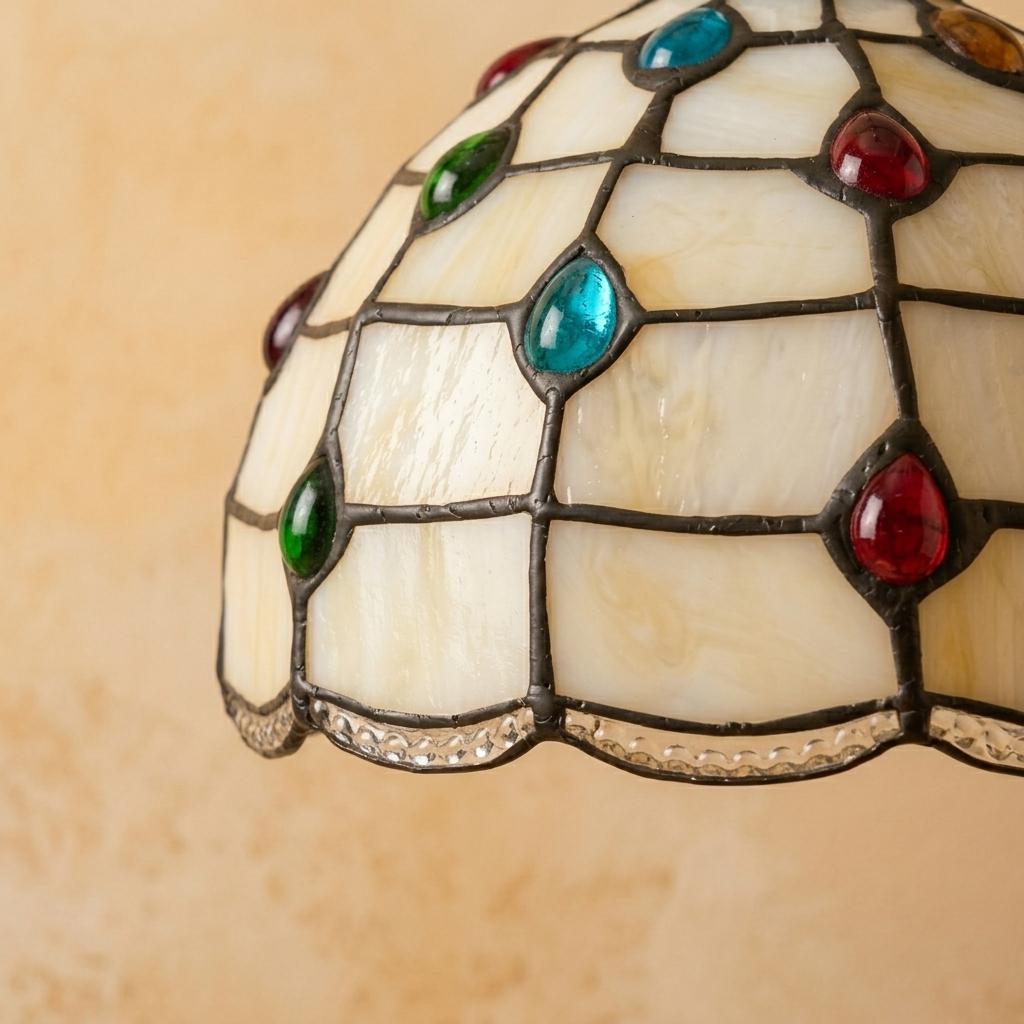 Handmade Cream Dome Tiffany-Inspired Pendant Light with Multicolor Dot Pattern - view 3
