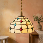 Handmade Cream Dome Tiffany-Inspired Pendant Light with Multicolor Dot Pattern - view 5
