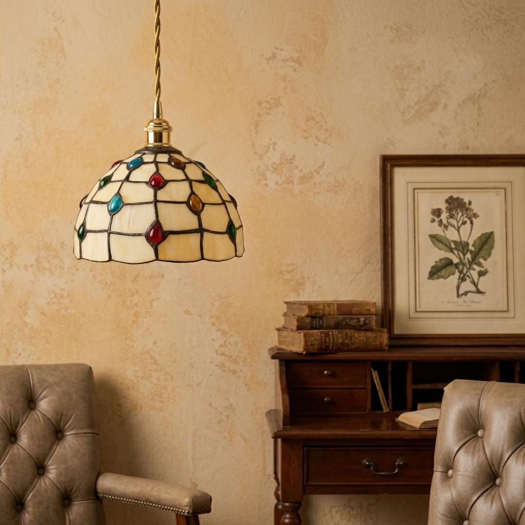 Handmade Cream Dome Tiffany-Inspired Pendant Light with Multicolor Dot Pattern - view 8