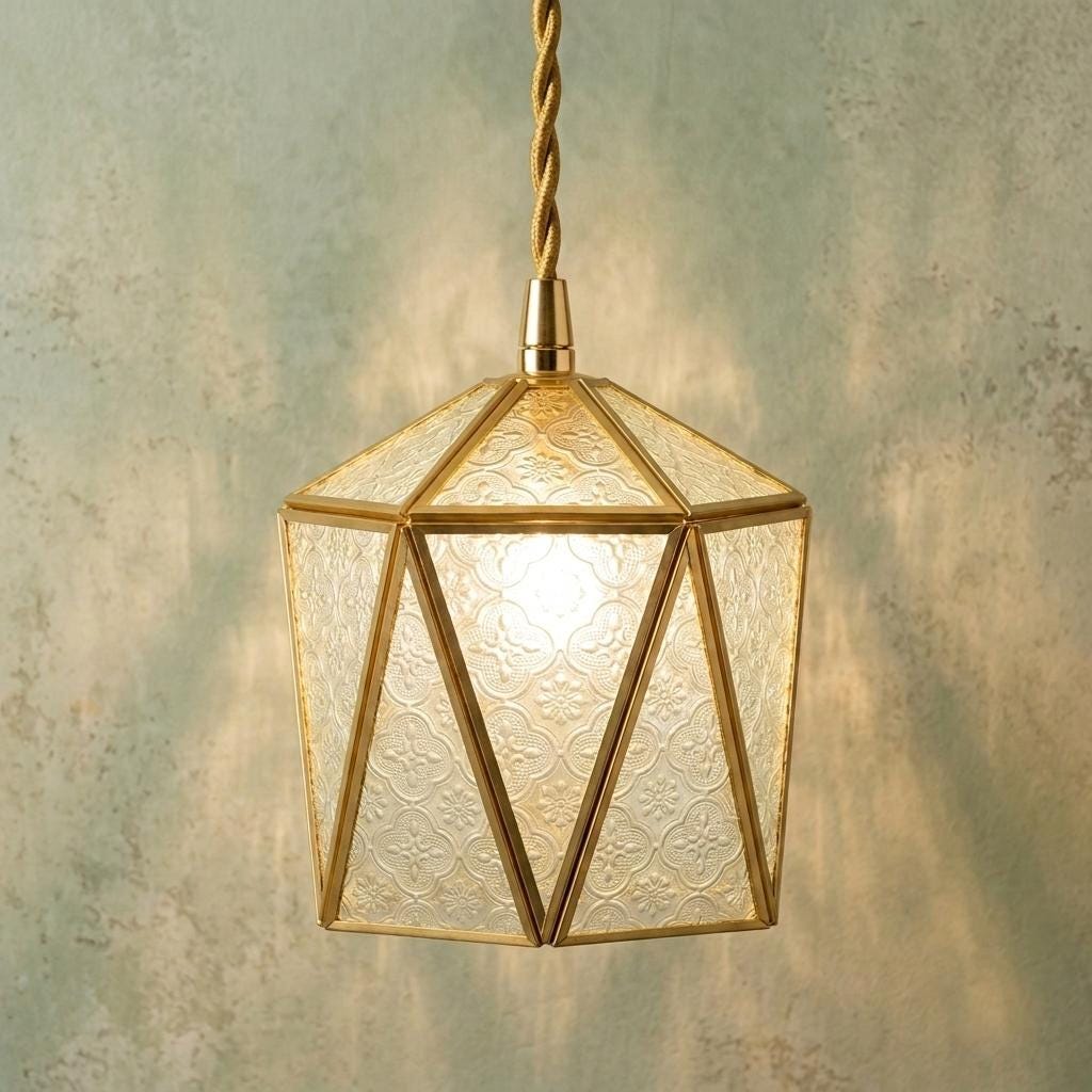 Handmade Faceted Geometric Pendant Light with Clear Triangular Panels by AuroraeGlass