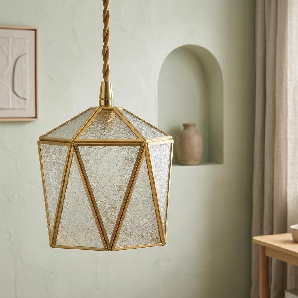 Handmade Faceted Geometric Pendant Light with Clear Triangular Panels - view 7