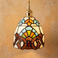 Handmade Owl-Inspired Tiffany-Inspired Pendant Light with Cream, Blue, and Amber-tone Panels by AuroraeGlass