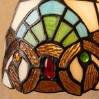 Handmade Owl-Inspired Tiffany-Inspired Pendant Light with Cream, Blue, and Amber-tone Panels - view 2