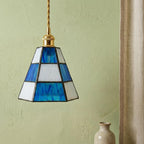 Handmade Blue and White Striped Tiffany-Inspired Pendant Light with Tapered Bell Shape - view 7