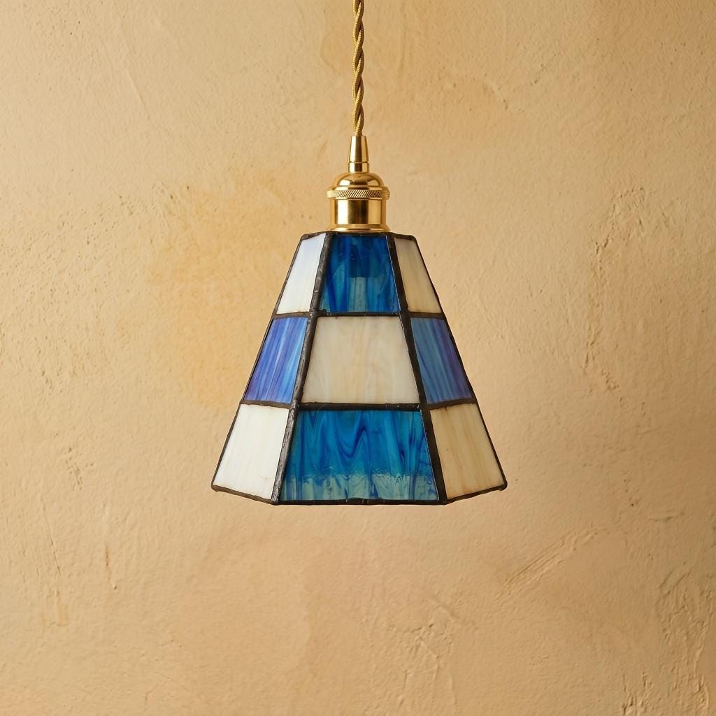 Handmade Blue and White Striped Tiffany-Inspired Pendant Light with Tapered Bell Shape - view 5