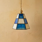Handmade Blue and White Striped Tiffany-Inspired Pendant Light with Tapered Bell Shape - view 5