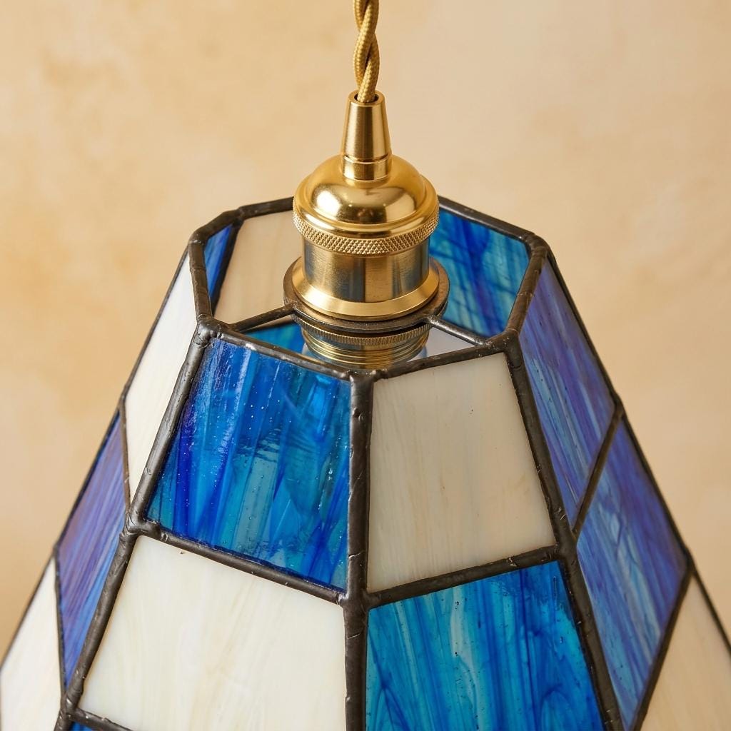 Handmade Blue and White Striped Tiffany-Inspired Pendant Light with Tapered Bell Shape - view 4
