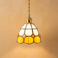 Handmade Cream and Yellow Faceted Bell Tiffany-Inspired Pendant Light with Orange Diamond Motifs by AuroraeGlass