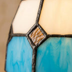Handmade Cream and Sky-Blue Tiffany-Inspired Pendant Light with Amber-tone Diamond Motifs - view 2