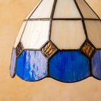 Handmade Cream and Deep-Blue Tiffany-Inspired Pendant Light with Amber-tone Diamond Motifs - view 3