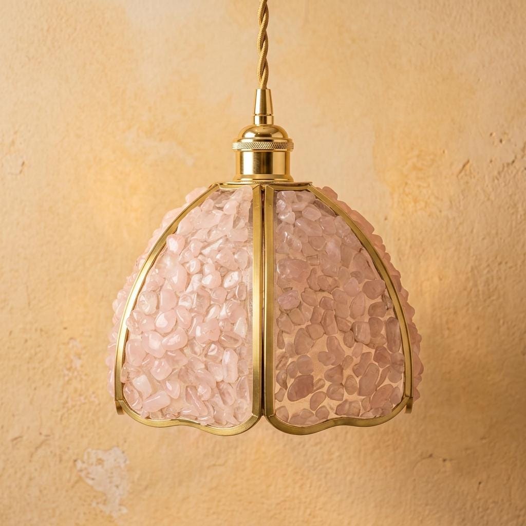 Soft Pink Pebble-Pattern Handmade Tiffany-Inspired Pendant Light with Petal-Panel Dome - view 5