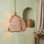 Soft Pink Pebble-Pattern Handmade Tiffany-Inspired Pendant Light with Petal-Panel Dome - view 7