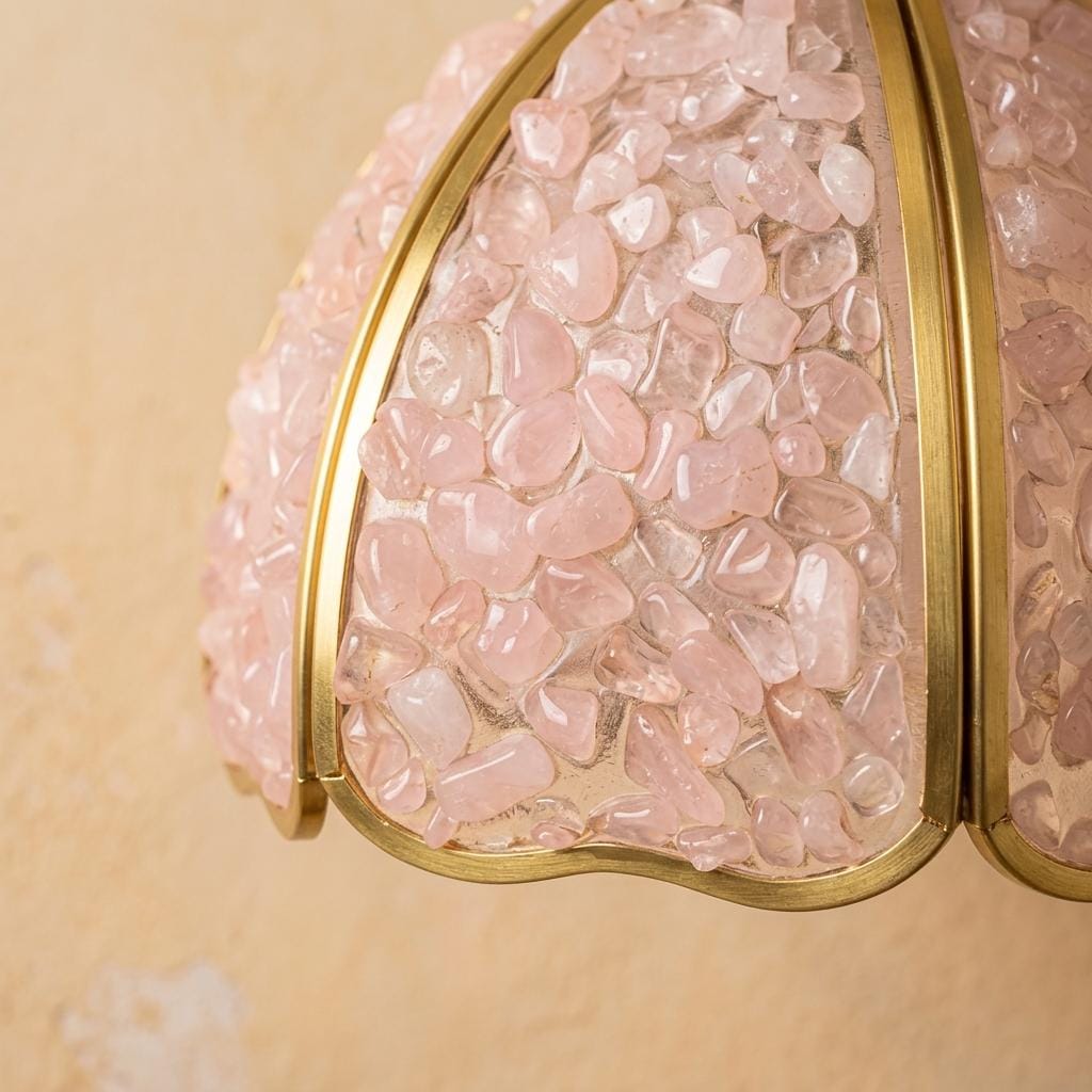 Soft Pink Pebble-Pattern Handmade Tiffany-Inspired Pendant Light with Petal-Panel Dome - view 3