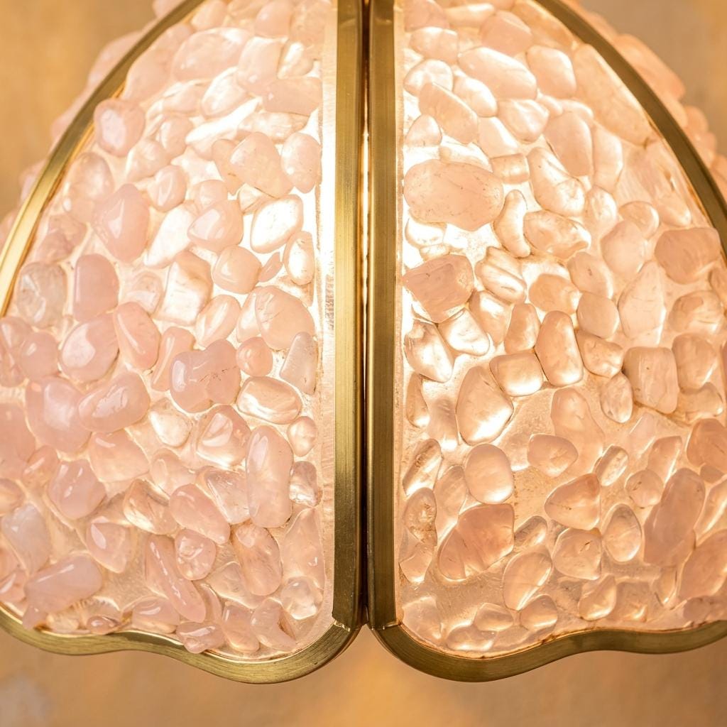 Soft Pink Pebble-Pattern Handmade Tiffany-Inspired Pendant Light with Petal-Panel Dome - view 2