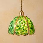 Green Pebble-Pattern Handmade Tiffany-Inspired Pendant Light with Petal-Panel Dome by AuroraeGlass