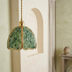 Green Pebble-Pattern Handmade Tiffany-Inspired Pendant Light with Petal-Panel Dome - view 7