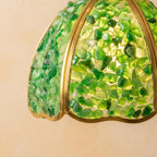 Green Pebble-Pattern Handmade Tiffany-Inspired Pendant Light with Petal-Panel Dome - view 3