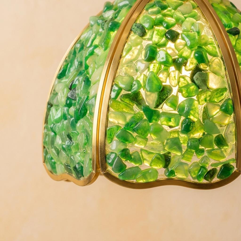 Green Pebble-Pattern Handmade Tiffany-Inspired Pendant Light with Petal-Panel Dome - view 3