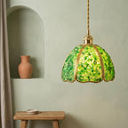 Green Pebble-Pattern Handmade Tiffany-Inspired Pendant Light with Petal-Panel Dome - view 6