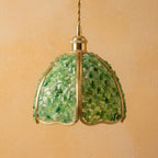 Green Pebble-Pattern Handmade Tiffany-Inspired Pendant Light with Petal-Panel Dome - view 5