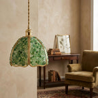 Green Pebble-Pattern Handmade Tiffany-Inspired Pendant Light with Petal-Panel Dome - view 9