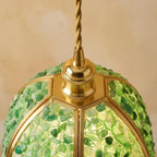 Green Pebble-Pattern Handmade Tiffany-Inspired Pendant Light with Petal-Panel Dome - view 4