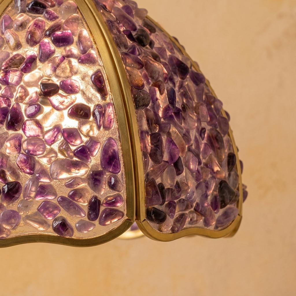 Purple Pebble-Pattern Handmade Tiffany-Inspired Pendant Light with Petal-Panel Dome - view 2