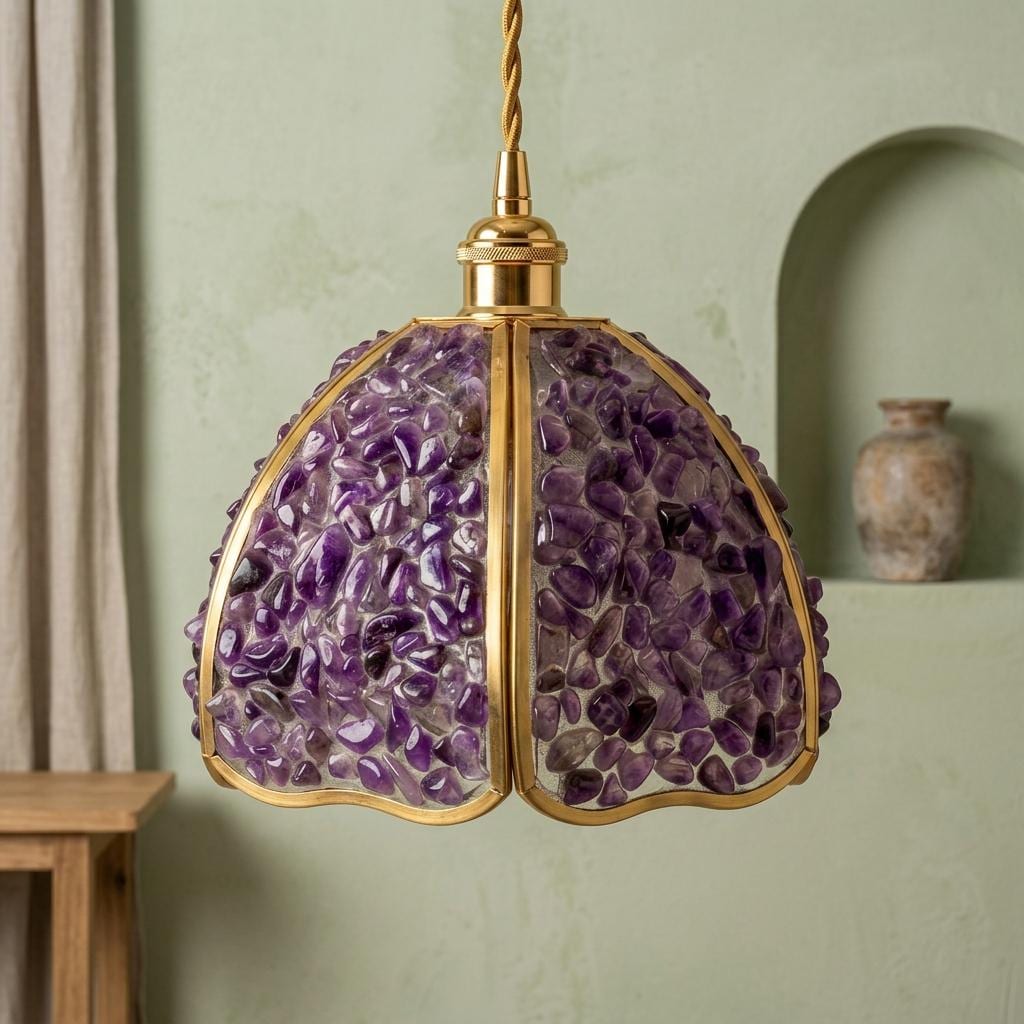 Purple Pebble-Pattern Handmade Tiffany-Inspired Pendant Light with Petal-Panel Dome - view 6