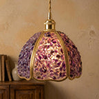 Purple Pebble-Pattern Handmade Tiffany-Inspired Pendant Light with Petal-Panel Dome - view 9