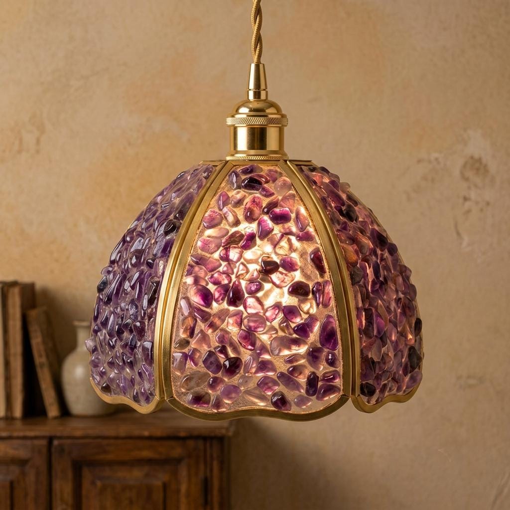 Purple Pebble-Pattern Handmade Tiffany-Inspired Pendant Light with Petal-Panel Dome - view 9