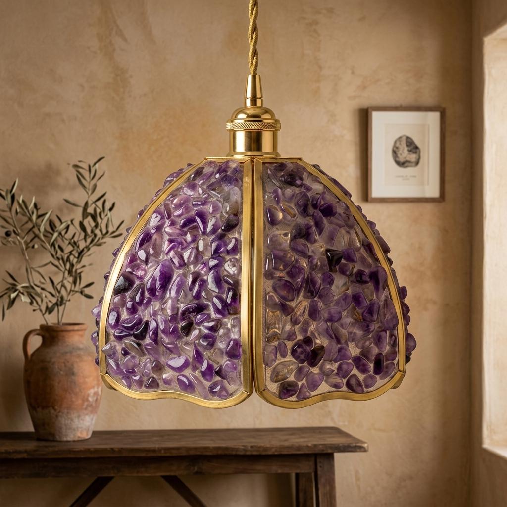 Purple Pebble-Pattern Handmade Tiffany-Inspired Pendant Light with Petal-Panel Dome - view 10