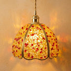 Yellow and Red Pebble-Pattern Domed Handmade Tiffany-Inspired Pendant Light by AuroraeGlass