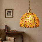 Yellow and Red Pebble-Pattern Domed Handmade Tiffany-Inspired Pendant Light - view 8