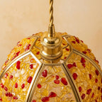 Yellow and Red Pebble-Pattern Domed Handmade Tiffany-Inspired Pendant Light - view 4