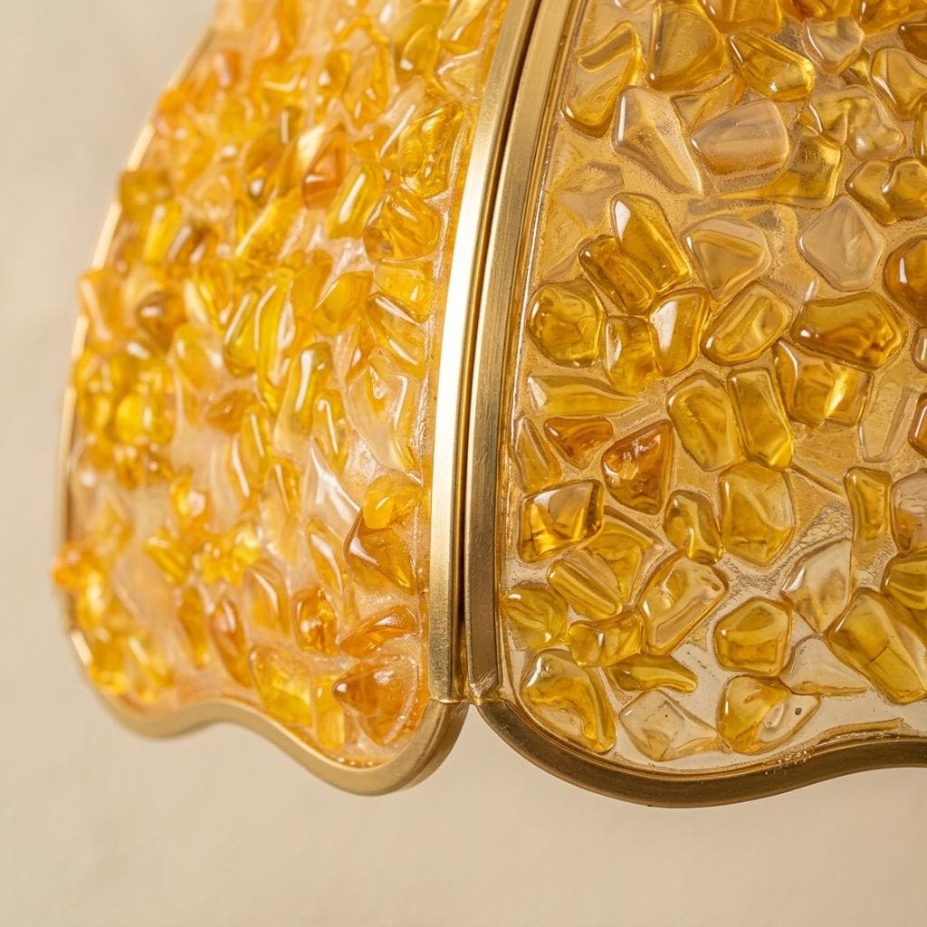 Yellow Pebble-Pattern Domed Handmade Tiffany-Inspired Pendant Light with Amber-Tone Speckles - view 2