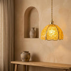 Yellow Pebble-Pattern Domed Handmade Tiffany-Inspired Pendant Light with Amber-Tone Speckles - view 6
