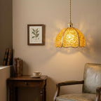 Yellow Pebble-Pattern Domed Handmade Tiffany-Inspired Pendant Light with Amber-Tone Speckles - view 8