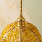 Yellow Pebble-Pattern Domed Handmade Tiffany-Inspired Pendant Light with Amber-Tone Speckles - view 4