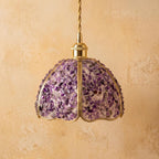 Deep Purple Pebble-Pattern Handmade Tiffany-Inspired Pendant Light with Petal-Panel Dome - view 5